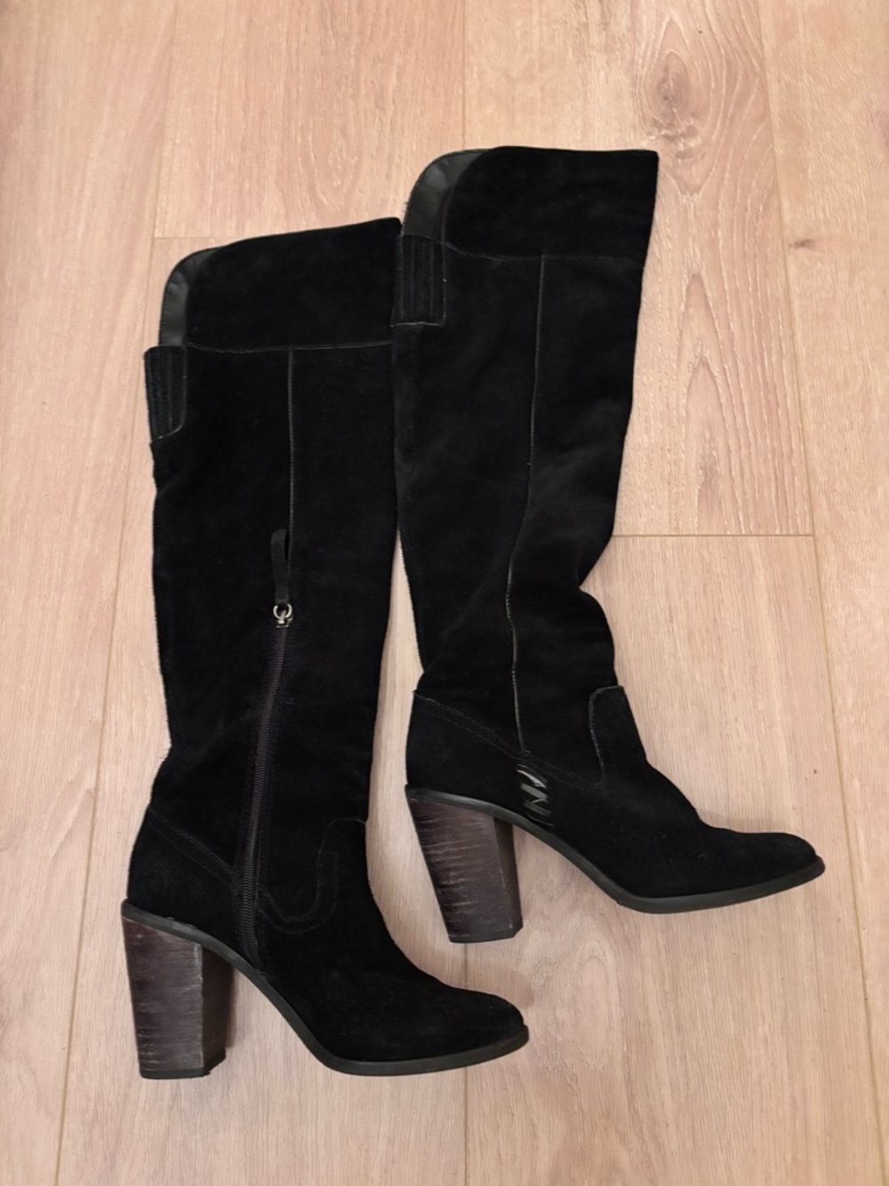 Dolce Vita Black Suede Knee-High Heeled Boots